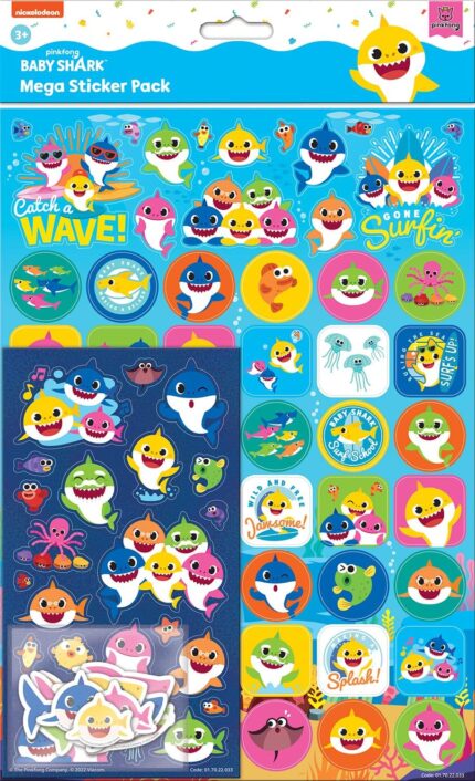 Baby Shark Mega Sticker Pack | Three Types of Stickers (Around 150 Total) | Reusable on Non-Porous Surfaces
