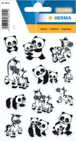 HERMA 6021 Animals Stickers for Children, Panda and Zebra Families (12 Stickers, Soft Foam, Matte) Self-Adhesive, Permanent Adhesive Motif Labels for Girls and Boys, Colourful