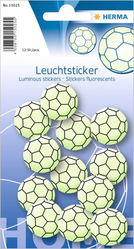 Herma Reflective Stickers, Permanent Hold, 5 Fluorescent Stickers per Pack Motif Soccer Balls