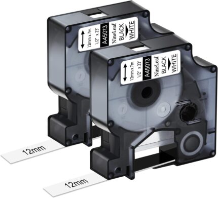 NineLeaf 2 Pack Compatible for Dymo Label Tape 45013 A45013 S0720530 Black on White D1 Tape 12mm x 7m for Dymo Label Maker Refills LabelManager 160 210D 220P 260P 280 360D 420P Labelpoint 150 250