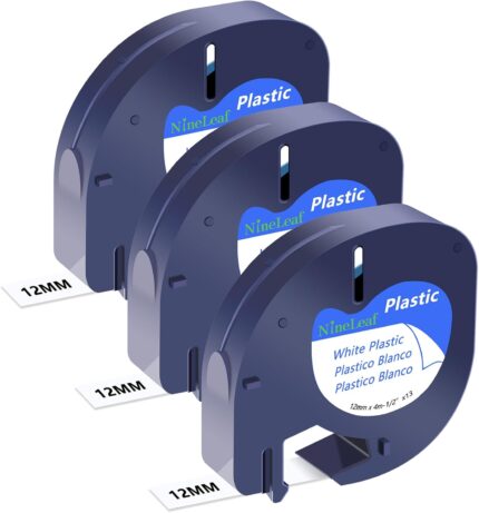NineLeaf 3 x Compatible for Dymo Label Tape 91201 91331 Refills Dymo Letratag Plastic Tape Black on White 12mm x 4m Letra Tag LT-100H LT-100T LT-110T