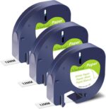 NineLeaf 3 x Compatible for Dymo LetraTag Refill 91200 91330 S0721510 Tape Black on White 12mm x 4m Paper Label Tape for LT-100H LT-100T LT-110T Plus QX50 XR XM 2000 Label Maker