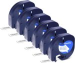 NineLeaf 6 Pack Replacement for Dymo Letratag Refill 91201 91221 91331 59422 S0721660 12mm x 4m 0.47'' 1/2 inch Black on White Label Tape for LT-100H LT-100T LT-110T Plus QX50 XR XM 2000 Label Maker