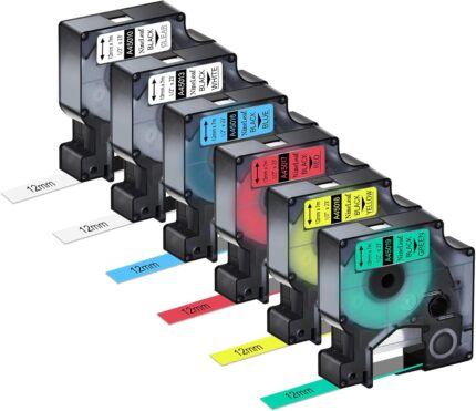 NineLeaf 6X Compatible for Dymo D1 45010 45013 45016 45017 45018 45019 Color Tape 12mm x 7m Label Tape LabelManager 160 420P 360D 210D 500TS PnP LW 450 Duo Label Make