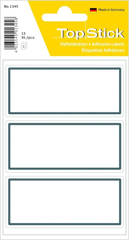 TopStick 1345 Book Labels, 3 Labels Per Sheet, 82 x 36 mm, 15 Labels, Self Adhesive, School Stickers for Hand Labelling, Grey White