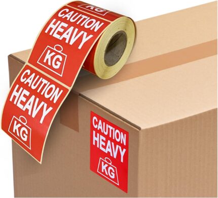 Warning Stickers ‘Caution Heavy’ Sticky Labels 80x103mm – 500 Pack Bright Red Stickers, Moving House, Heavy Label for Packing Box Labels and Storage, Adhesive Paper Sticker Pack by Price Stickers