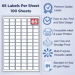 ​EJRange 65 Labels per A4 Sheet – 100 Sheets (6500), 38.1 x 21.2mm Self-Adhesive Address Stickers, Compatible with Inkjet & Laser Printers