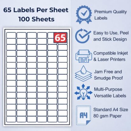 ​EJRange 65 Labels per A4 Sheet – 100 Sheets (6500), 38.1 x 21.2mm Self-Adhesive Address Stickers, Compatible with Inkjet & Laser Printers